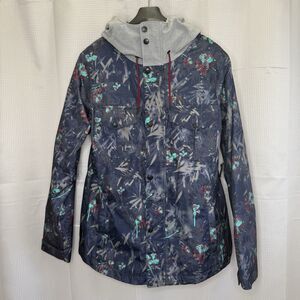 OAKLEY Charlie 2 Biozone Jacket Small Navy Floral Insulated Ski Snowboard Hoodie